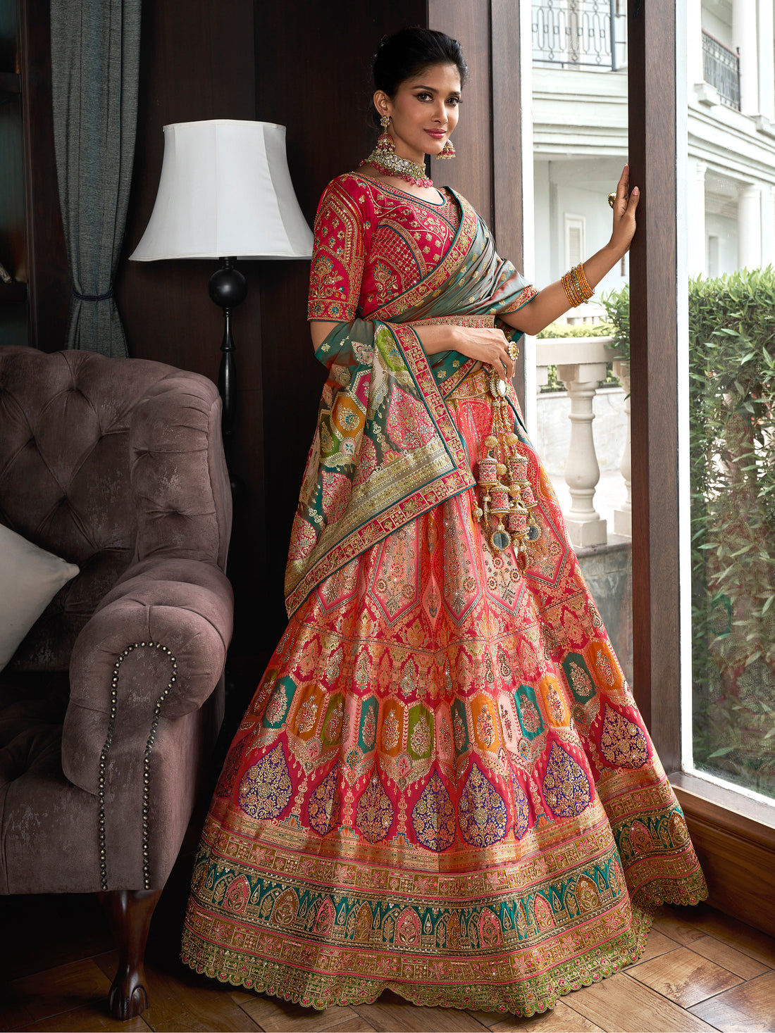 Magnetic Multi-Color Zari Weaving Wedding Wear Lehenga Choli