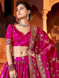 Beautiful Hot Pink Sequins Silk Wedding Lehenga Choli With Dupatta