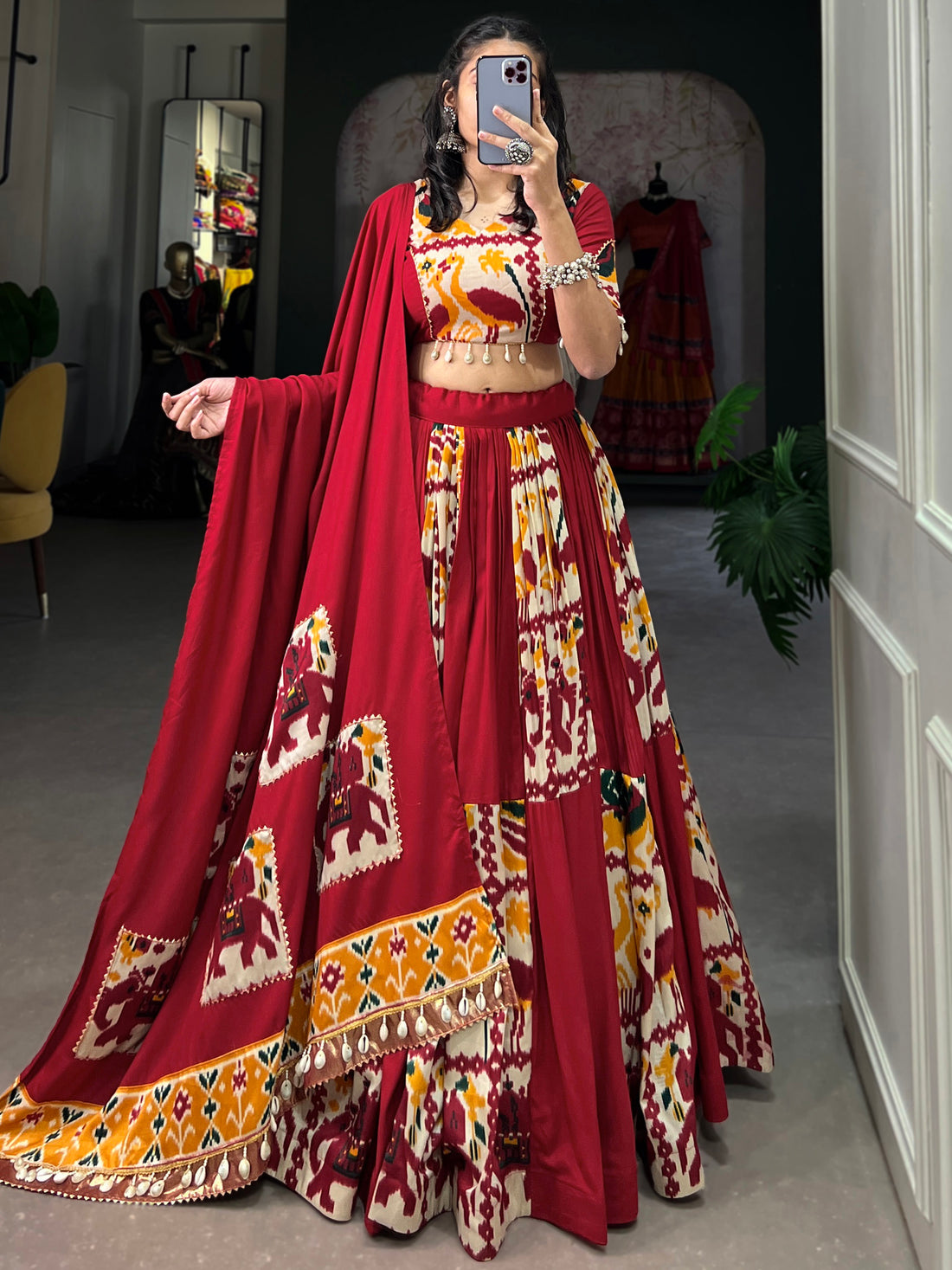 Beautiful Red Digital Printed Silk Navratri Lehenga Choli With Dupatta