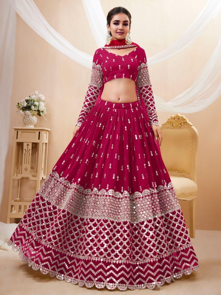 Fantastic Hot Pink Sequins Georgette Wedding Wear Lehenga Choli