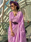 Captivating Lavender Zari Weaving Silk Traditional Saree With Blouse