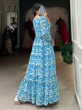 Enchanting Blue Digital Printed Georgette Festival Wear Gown