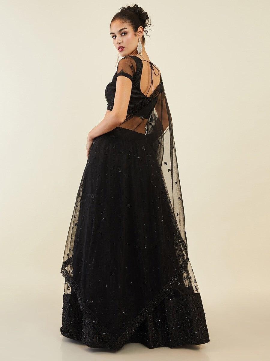 Stunning Black Sequins Party Wear Lehenga Choli With Net Dupatta