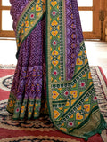 Stunning Purple Patola Printed Silk Casual Wear Saree With Blouse