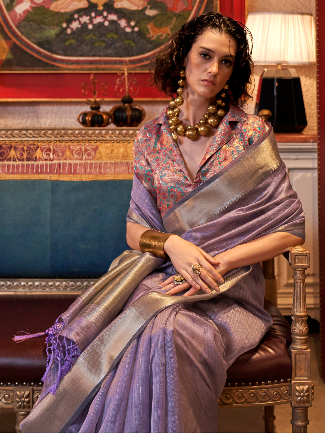 Bewitching Lavender Weaving Event Wear Saree With Blouse