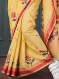 Marvelous Yellow Floral Printed Linen Event Wear Saree With Blouse