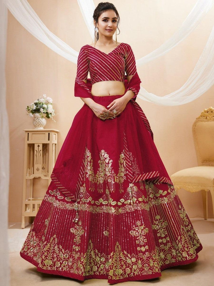 Lovely Red Sequins Silk Wedding Wear Lehenga Choli With Dupatta