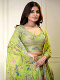 Adorable Neon Green Printed Organza Event Wear Lehenga Choli