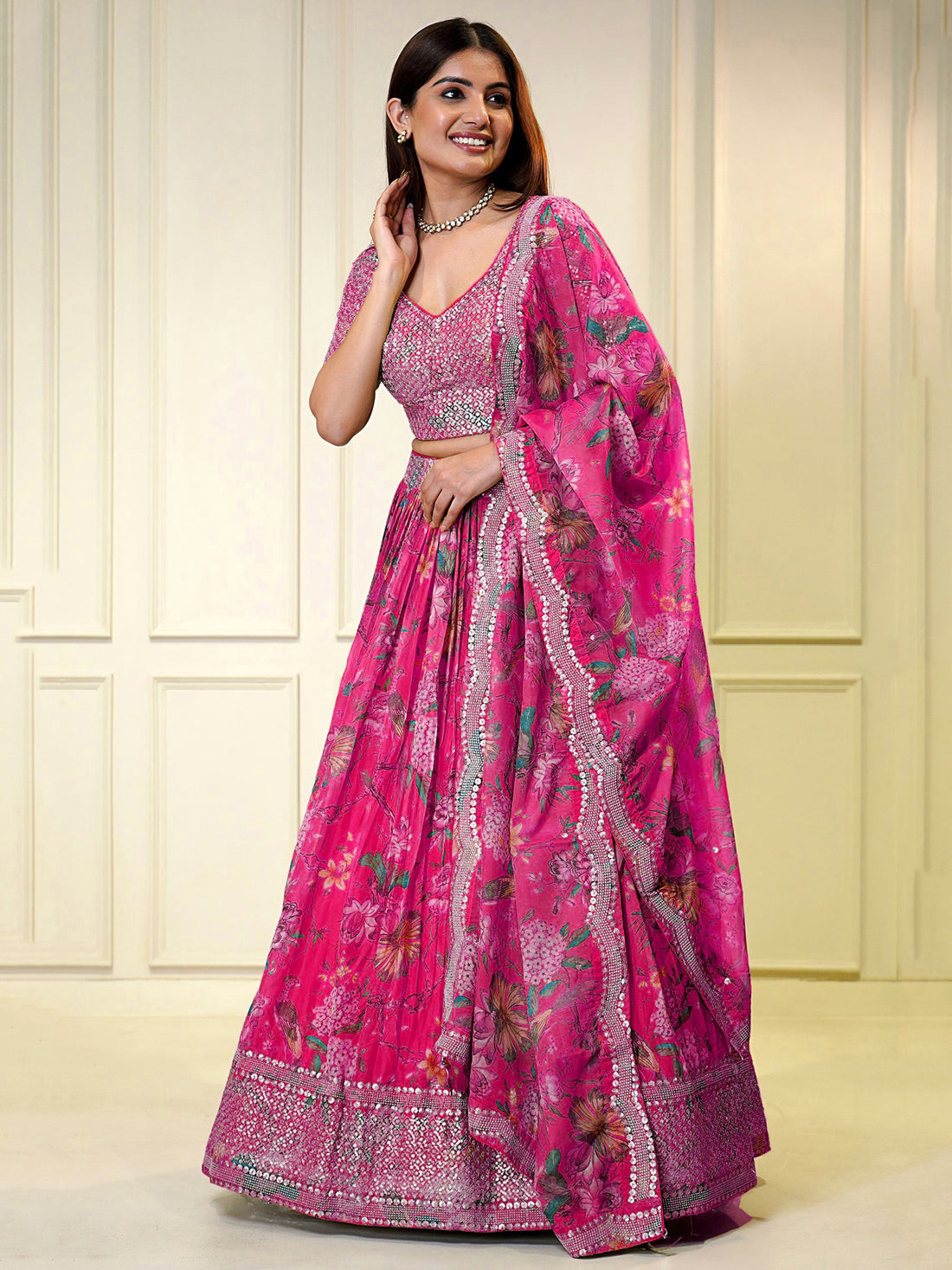 Wonderful Pink Sequins Organza Sangeet Wear Lehenga Choli