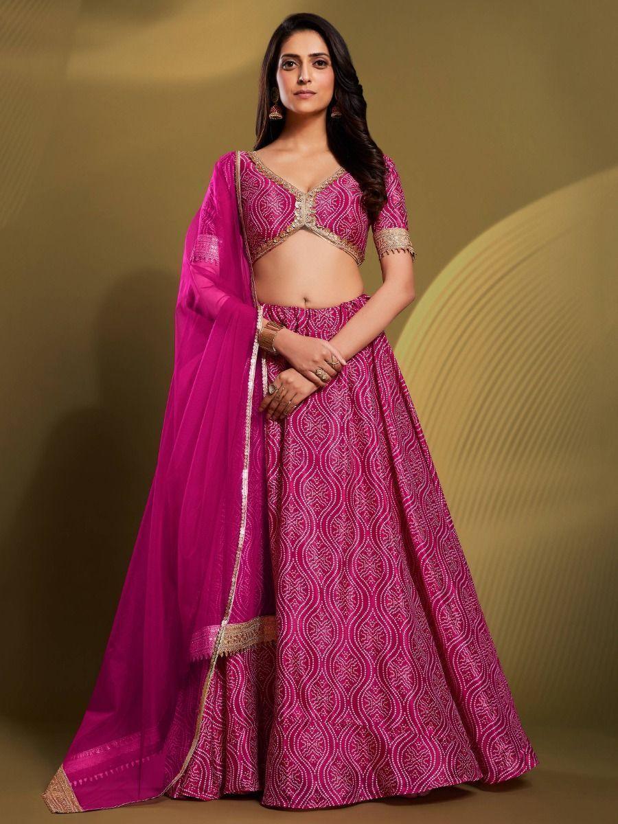 Beautiful Pink bandhani Printed Crepe Traditional Lehenga Choli With Blouse