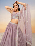 Stunning Mauve Sequins Georgette Wedding Lehenga Choli With Dupatta