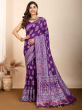 Incredible Purple Zari Weaving Silk Festival Wear Saree With Blouse