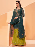 Charming Dark Green Sequins Georgette Festival Wear Sharara Suit