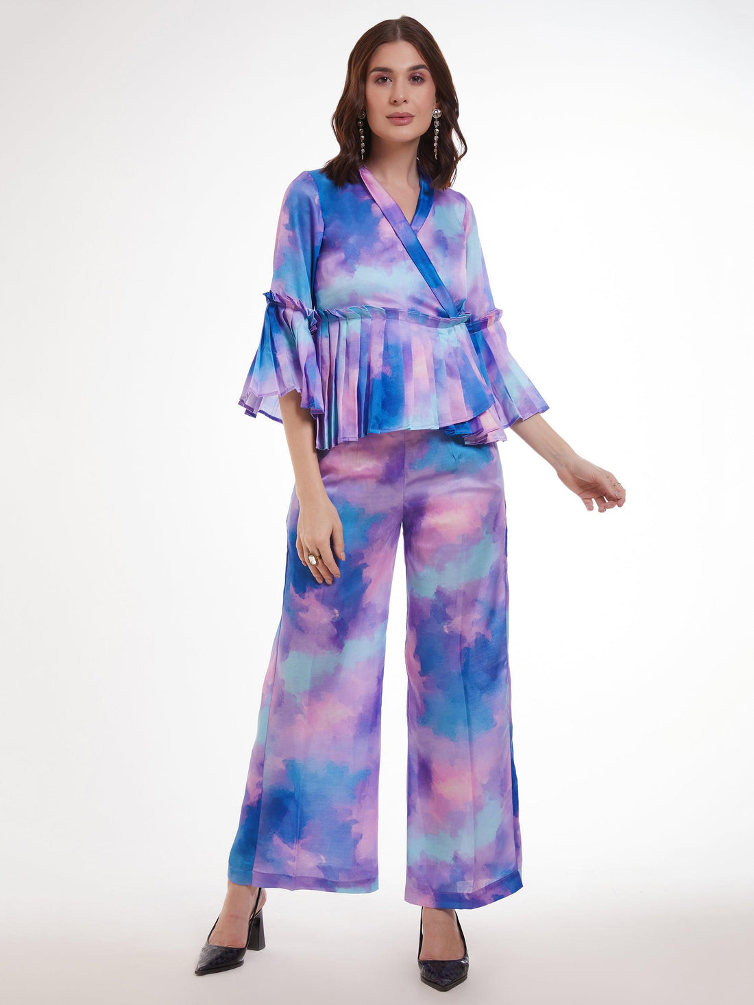 Wonderful Multi-Color Shibori Printed Satin Party Wear Co-Ord Set