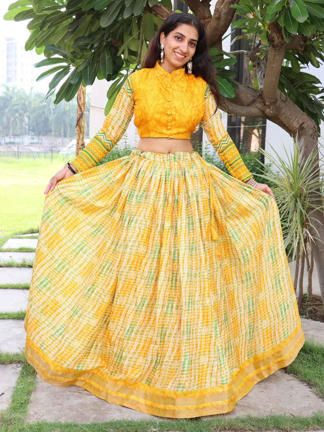 Incredible Yellow Printed Tussar Silk Haldi Wear Lehenga Choli