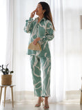 Beautiful Sea Green Digital Printed Satin Festival Wear Co-Ord Set