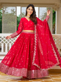 Tantalizing Red Sequins Georgette Wedding Lehenga Choli