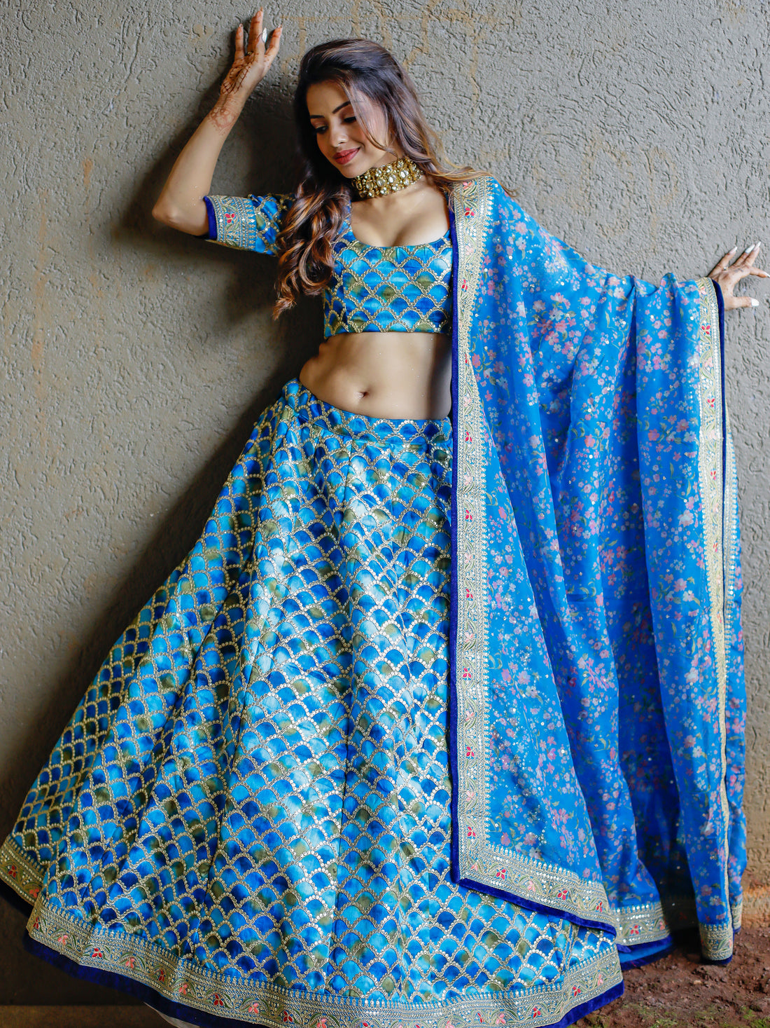 Incredible Blue Sequins Work Art Silk Sangeet Wear Lehenga Choli