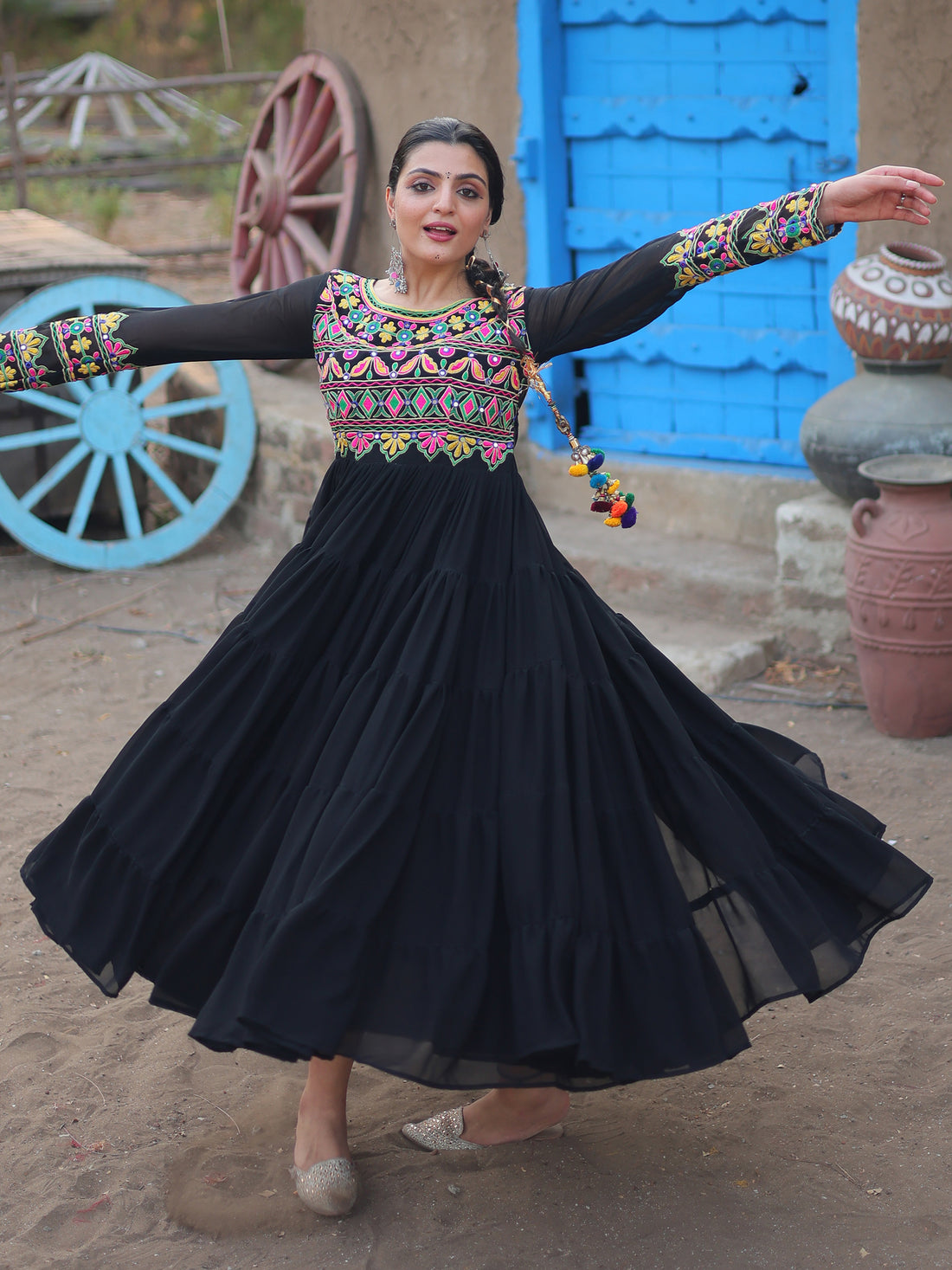 Enchanting Black Gamthi Work Georgette Navratri Wear Gown