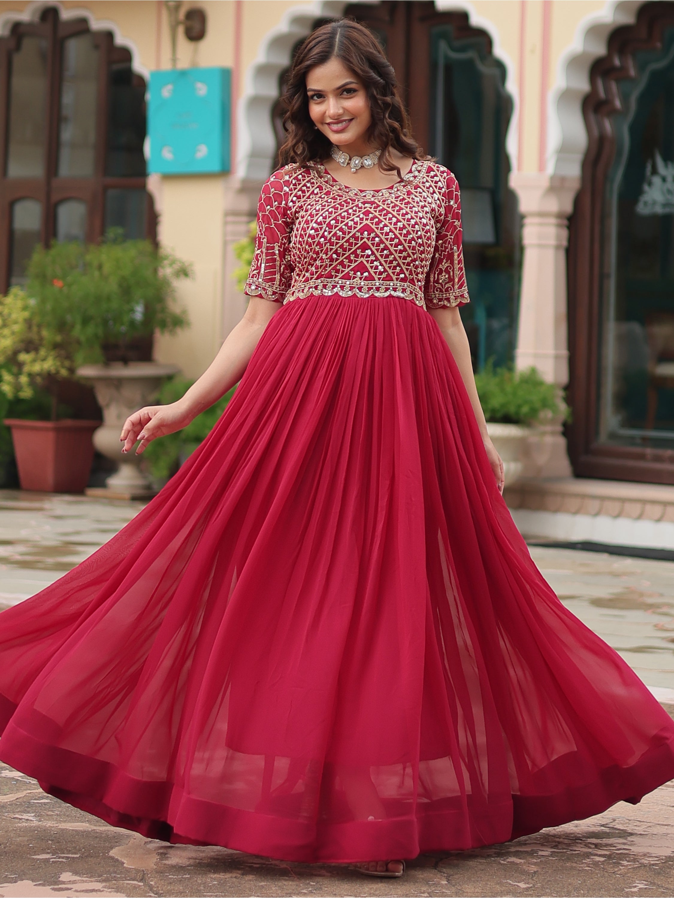 Long gown pink colour hotsell