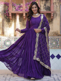 Dazzling Purple Georgette Reception Wear Gown With Dupatta