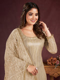 Amazing Beige Sequins Net Festive Wear Salwar Kameez With Dupatta