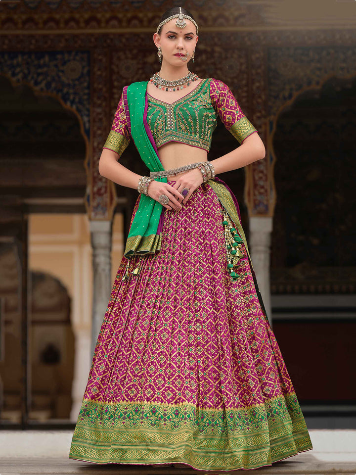 Ravishing Purple Bandhani Print Silk Wedding Wear Lehenga Choli