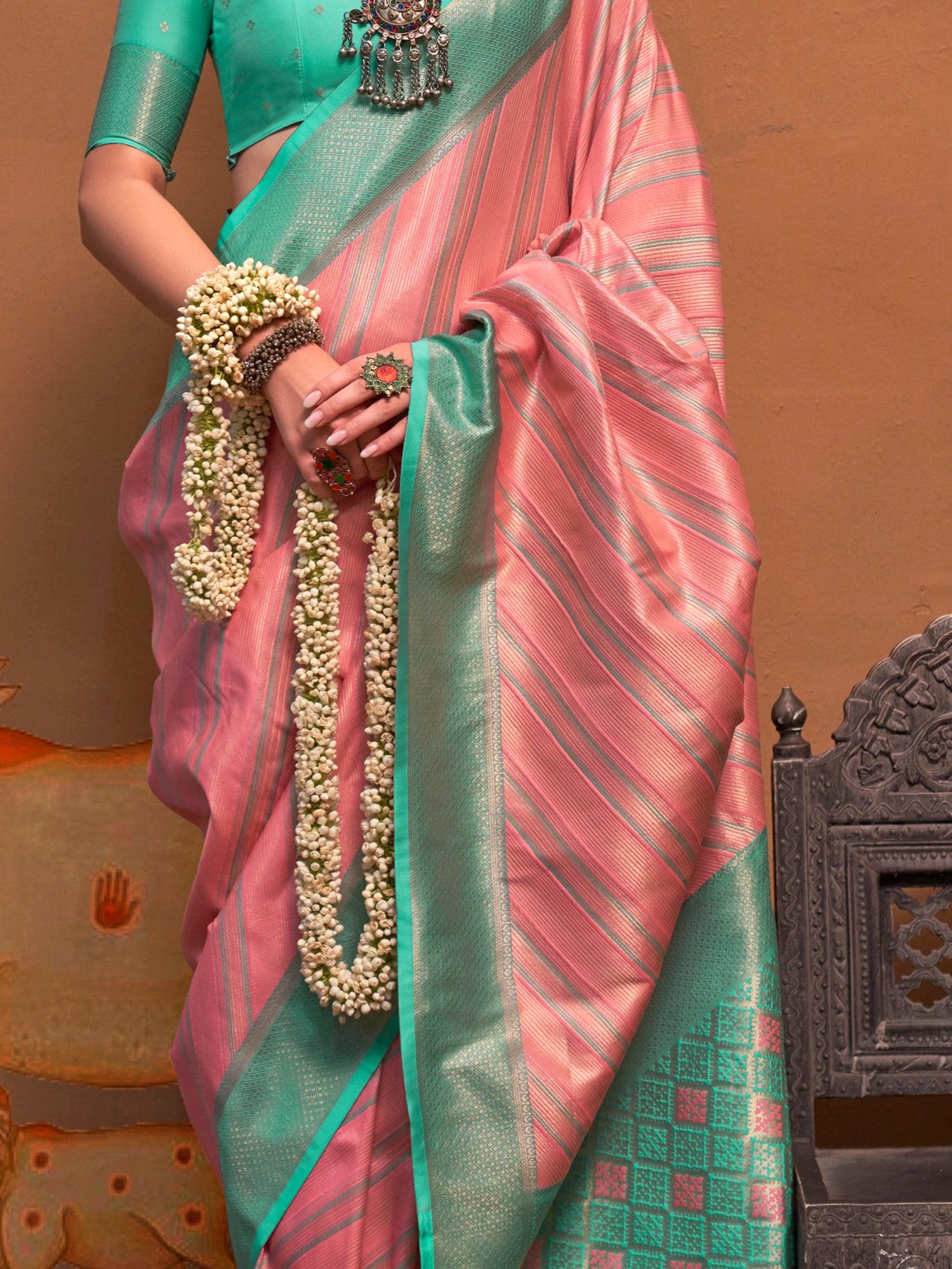 Captivating Pink Weaving Silk Festival Wear Saree With Blouse