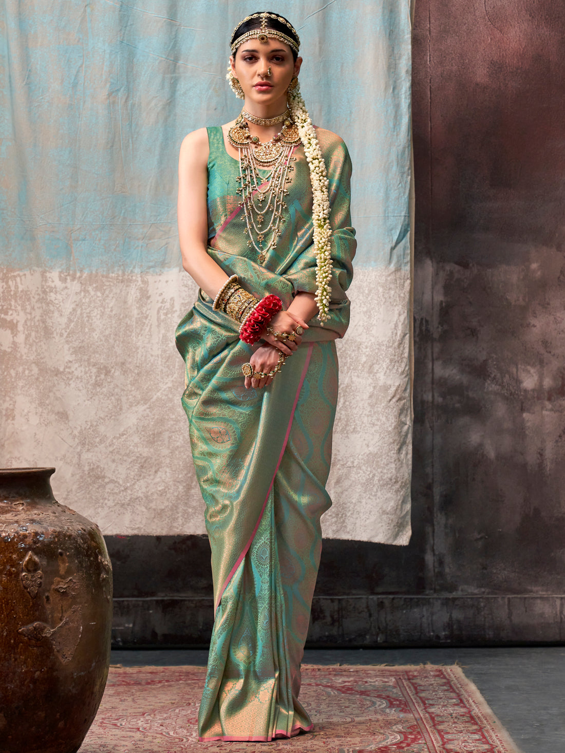 Captivating Green Zari Weaving Silk Traditional Saree With Blouse