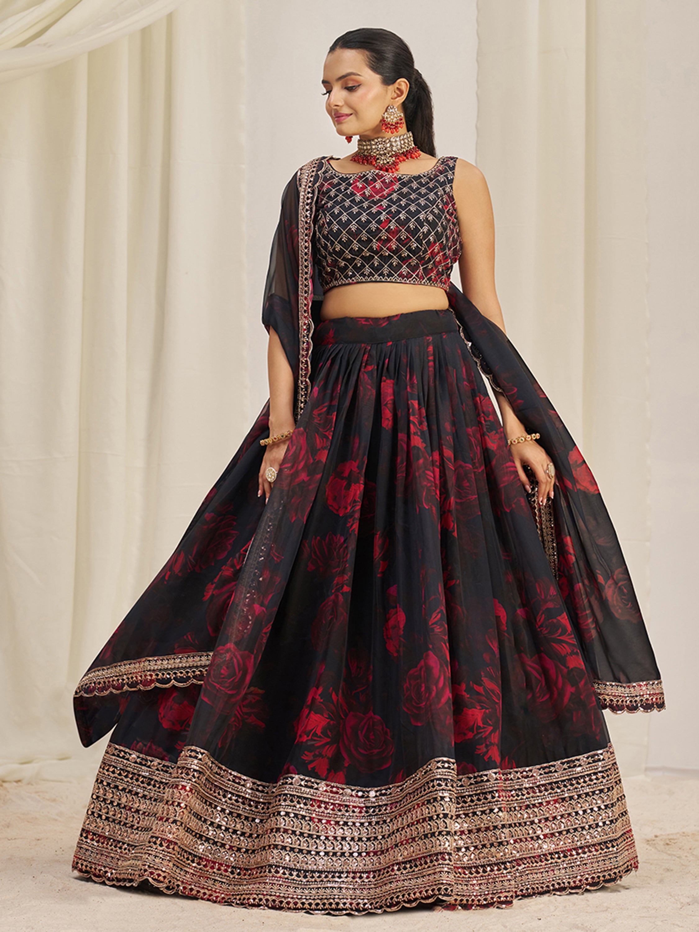 Black Lehenga Choli- Elegance and Style | Zeel Clothing | Color: Black