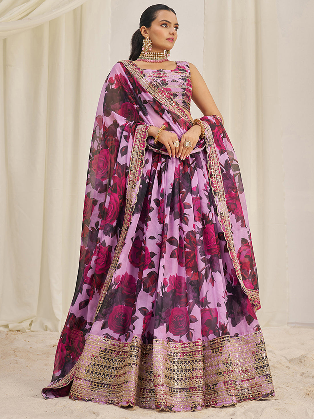 Beautiful Baby Pink Printed Organza Festival Wear Lehenga Choli