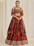 Pretty Orange Sequins Organza Engagement Wear Lehenga Choli