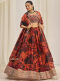 Pretty Orange Sequins Organza Engagement Wear Lehenga Choli