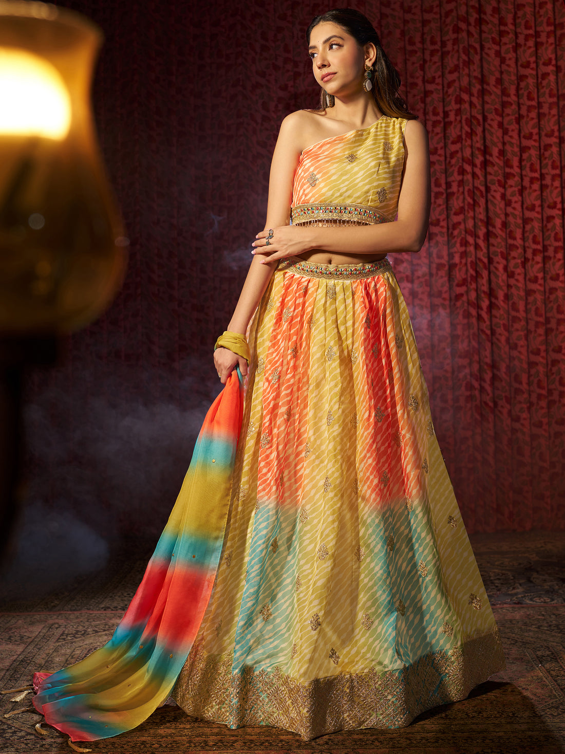 Charming Yellow Printed Organza Haldi Wear Lehenga Choli With Dupatta