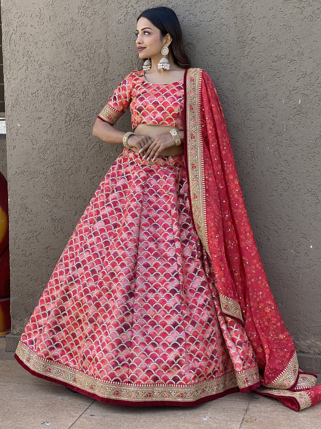 Awesome Pink Sequins Art Silk Bridesmaid Lehenga Choli With Dupatta