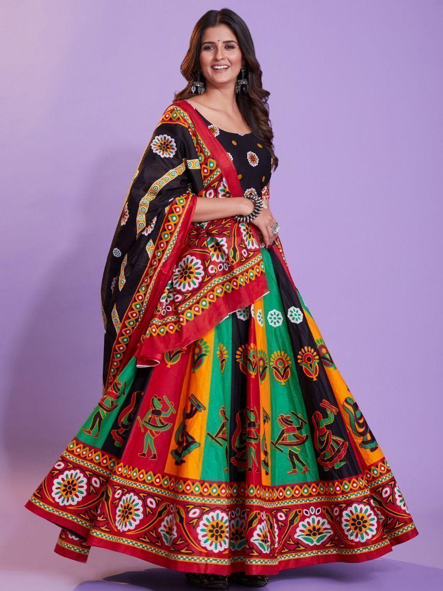 Enchanting Multicolor Digital Printed Cotton Navratri Lehenga Choli