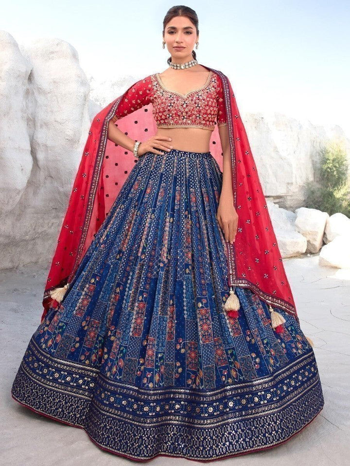 Captivating Blue Sequins Georgette Lehenga Choli With Dupatta