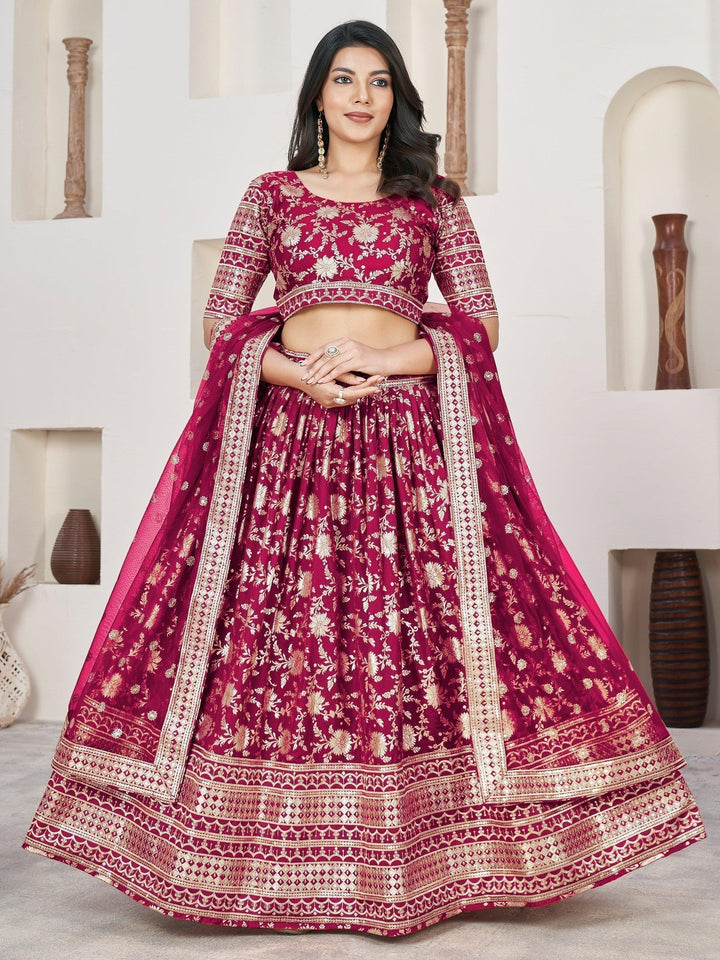 Excellent Rani Pink Zari Work Jacquard Wedding Wear Lehenga Choli