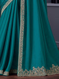 Lovely Sea Green Heavy Lace Work Chiffon Festival Wear Saree