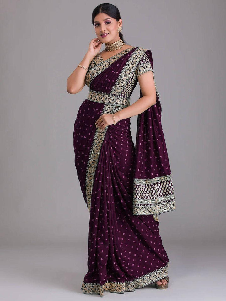 Tantalizing Purple Bandhani Printed Silk Traditional Saree With Blouse