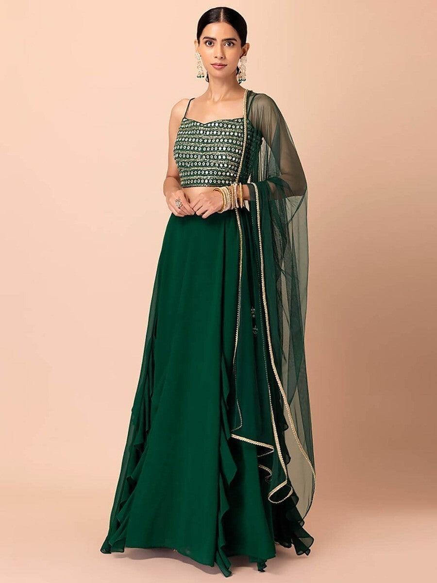 Appealing Dark Green Georgette Events Wear Lehenga Choli With Dupatta