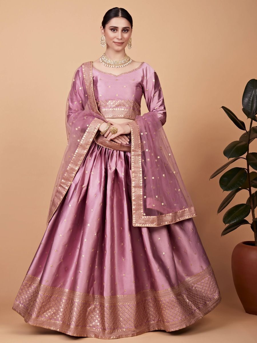 Buy Fascinating Pink Embroidered Silk Wedding Wear Lehenga Choli ...