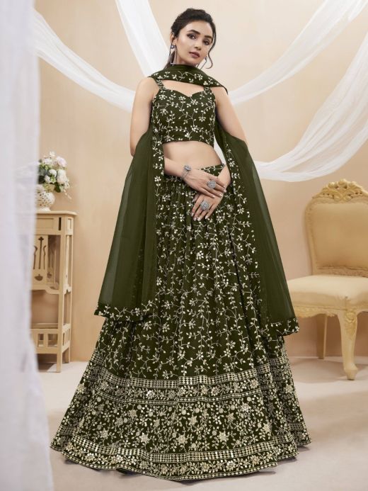 Biba Olive Green & Gold-Toned Printed Lehenga Choli With Dupatta Price in  India, Full Specifications & Offers | DTashion.com