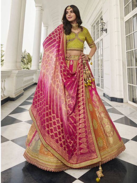 Dusty Pink and Green Lehenga Choli for Mehendi at Rs 9000.00 | Wedding  Guest Book | ID: 2852900885212