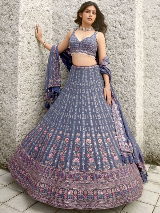 1547673: Bollywood, Designer Black and Grey color Banarasi Silk fabric  Lehenga