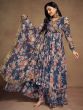 Magnetic Blue Floral Printed Chiffon Function Wear Palazzo Suit